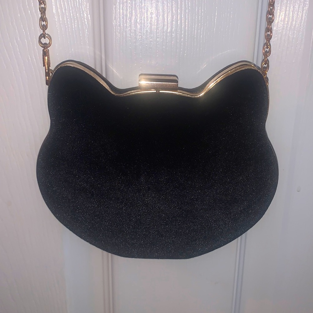 Halloween Velvet & Gold Kitty Cat Crossbody Bag